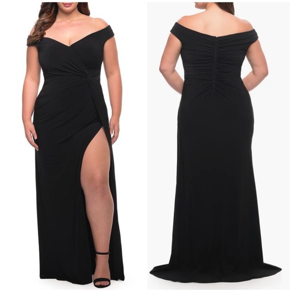 New La Femme Curve Mother Of The Bride Jersey Gown In Black 29474 Plus Size 24 - Picture 1 of 12
